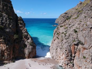 Scenic view of sea against clear blue sky