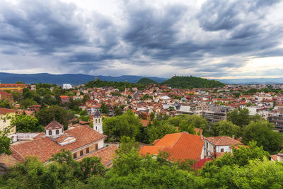 High angle view of townscape against sky