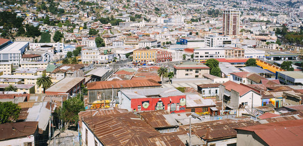 High angle view of buildings in city