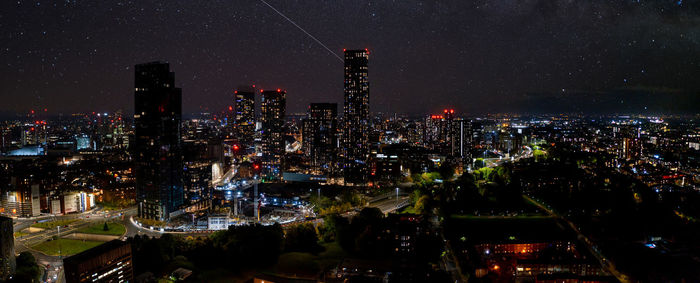 Aerial shot of manchester, uk at night.