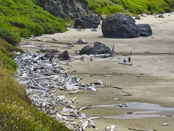High angle view of water flowing through rocks