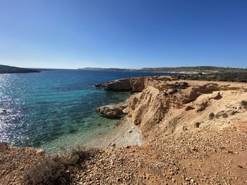 Scenic view of sea against clear sky