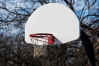 Low angle view of basketball hoop against clear sky