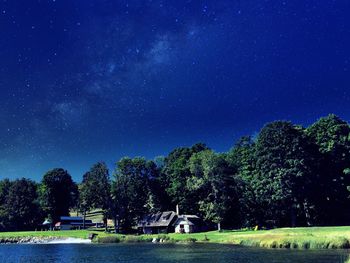 Trees on field at night