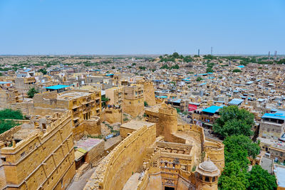 High angle view of buildings in city