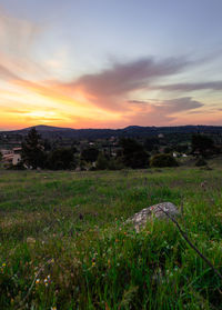 Scenic view of field against sky during sunset