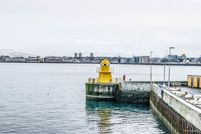 View of built structure in water