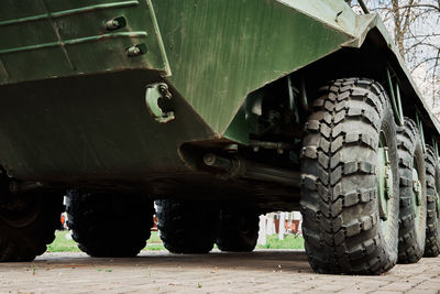 Armored car wheel with a protector, close up