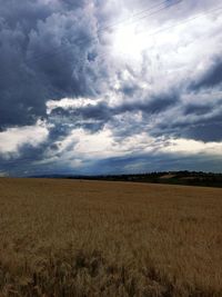 Scenic view of field against cloudy sky