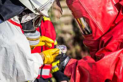 Close up of firefighters