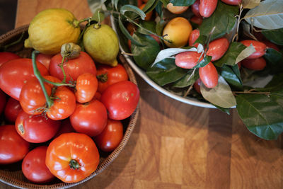 High angle view of fruits on table