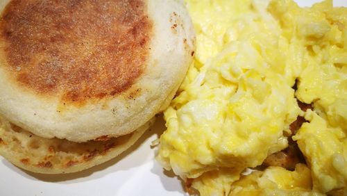 High angle view of breakfast in plate