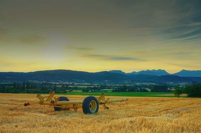 Scenic view of field against sky at sunset