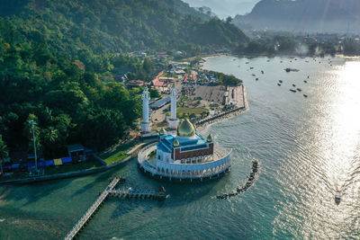 High angle view of boats in sea