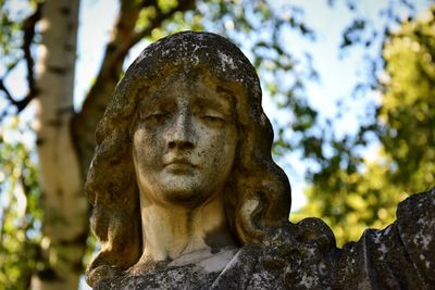 Low angle view of statue against trees