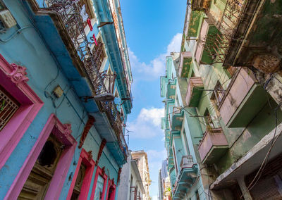 Low angle view of buildings against sky in city