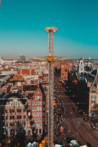 High angle view of city street against buildings