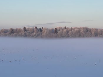 Scenic view of lake against sky during winter