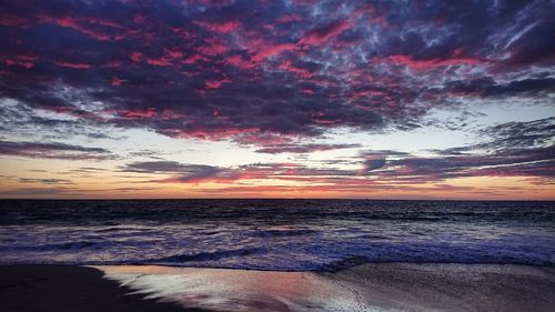 Scenic view of sea against dramatic sky