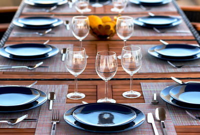 High angle view of arranged dining table at home
