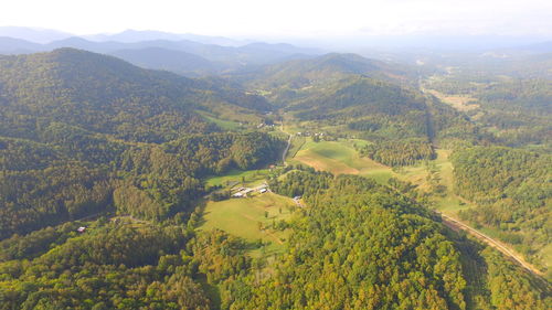 High angle view of trees on landscape against sky