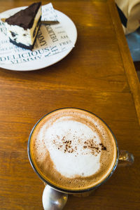 High angle view of coffee on table. hot mocha.