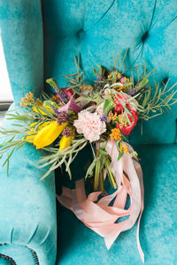 High angle view of flower bouquet