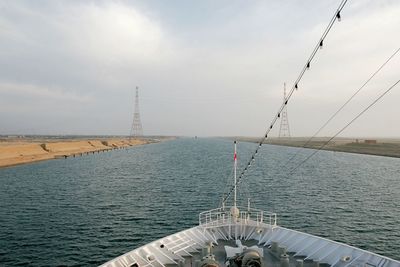 Cruise ship sailing on sea against sky