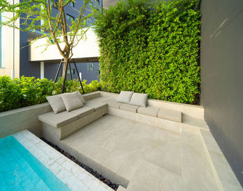 High angle view of potted plant against building