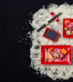 High angle view of ice cream on table