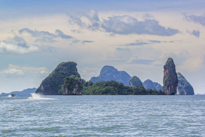 The sea, the mountains in phang nga bay, phangnga thailand.