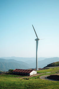 Scenic view of townscape against clear blue sky