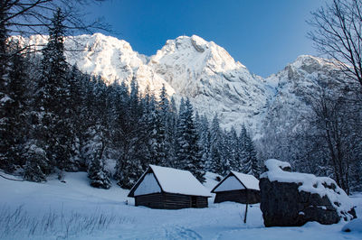 Scenic view of snow covered mountains against sky