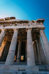 Low angle view of old temple against clear sky