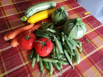 High angle view of tomatoes on table