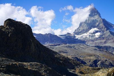 Panoramic view of landscape and mountains against sky