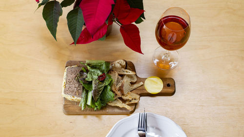 High angle view of drink on table