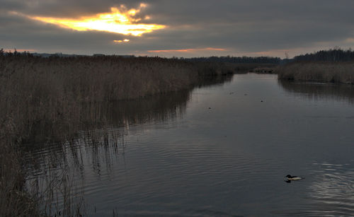 Scenic view of lake against sky during sunset