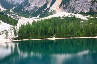 Scenic view of lake by mountains