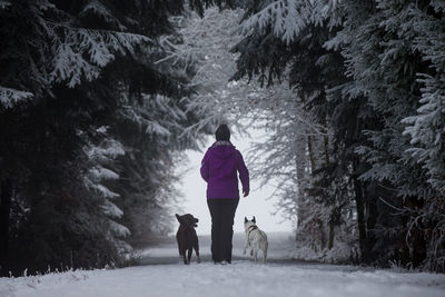 Full length of man on snow covered forest