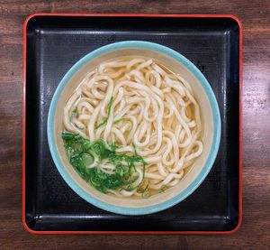 High angle view of soup in bowl