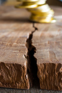 Close-up of wood on table