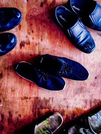High angle view of shoes on floor
