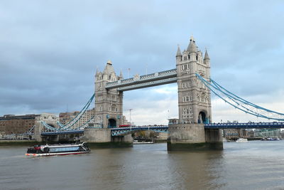 View of bridge over river against cloudy sky