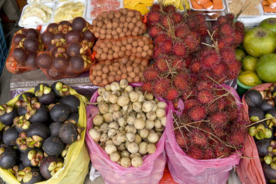 High angle view of fruits for sale in market