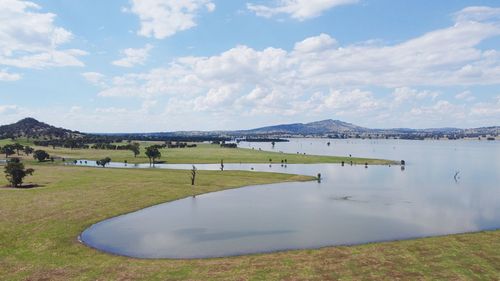 Scenic view of lake against sky