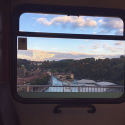 View of residential district seen through window