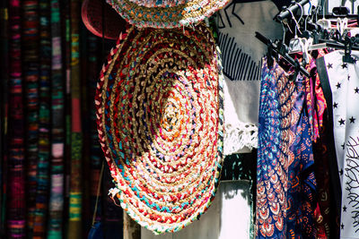 Close-up of textiles for sale at market