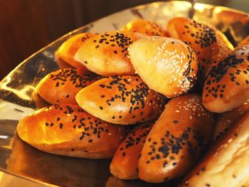 High angle view of bread in plate on table