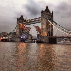 View of suspension bridge over river